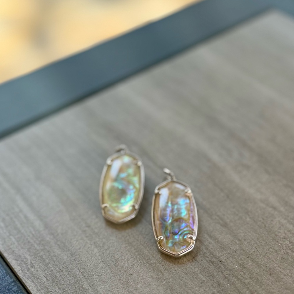 Kendra Scott Faceted Elle Silver Drop Earrings | Iridescent Abalone | Retired - Picture 6 of 6